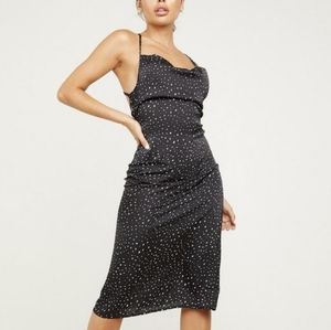 Black Polka Dot Satin Midi Dress